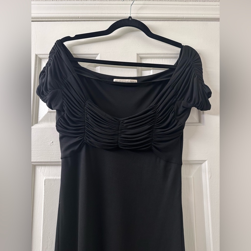 Balenciaga LBD Vintage Draped Ruched Dress | Black Mini | Size 40 - Picture 9 of 14